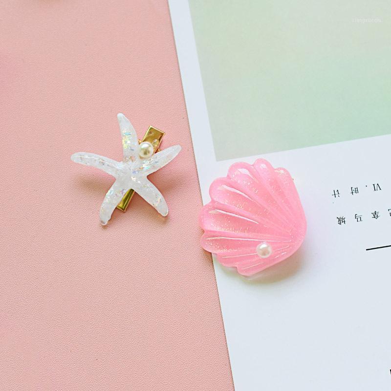 

Hair Clips & Barrettes Fresh Sweet Princess Girl Starfish Shell Two-Piece Clip Accessories Female Net Red Candy Color Side, Golden;silver