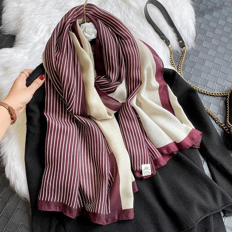 

2020 New Limited Women Hijab Winter Cotton Feel Stripe Scarf Foulard Femme Scarves Female Beach Shawl Bandana