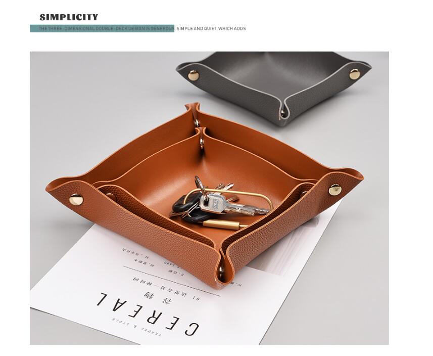 Fashionable and colorful Desktop Storage Boxes tea table porch key storage tray household goods sundries leather box cosmetics-image-632080888