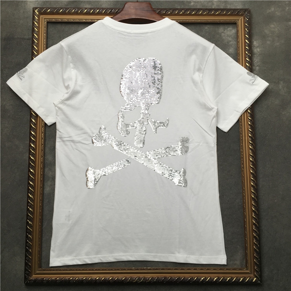 

Men's Short-sleeved T-shirt Sequined Skull Women Shirts|streetwear 0t3r, White