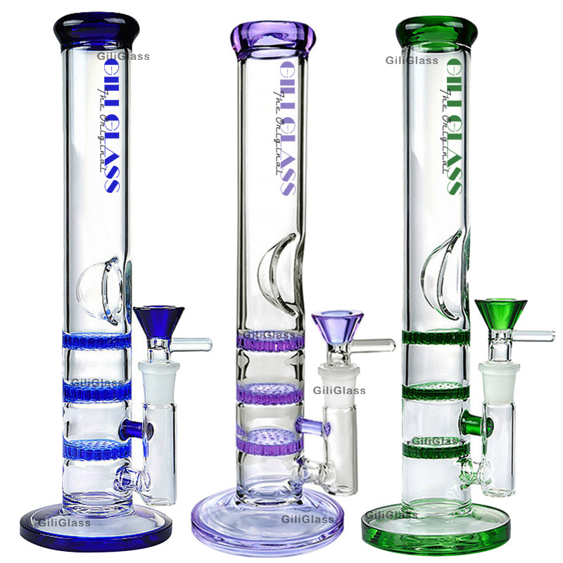 

Heady Glass Bong Dab Rig 10" Triple Honeycomb perc Bongs oil rigs water pipes percolator pipe quartz banger bowl wax Straight tube purple