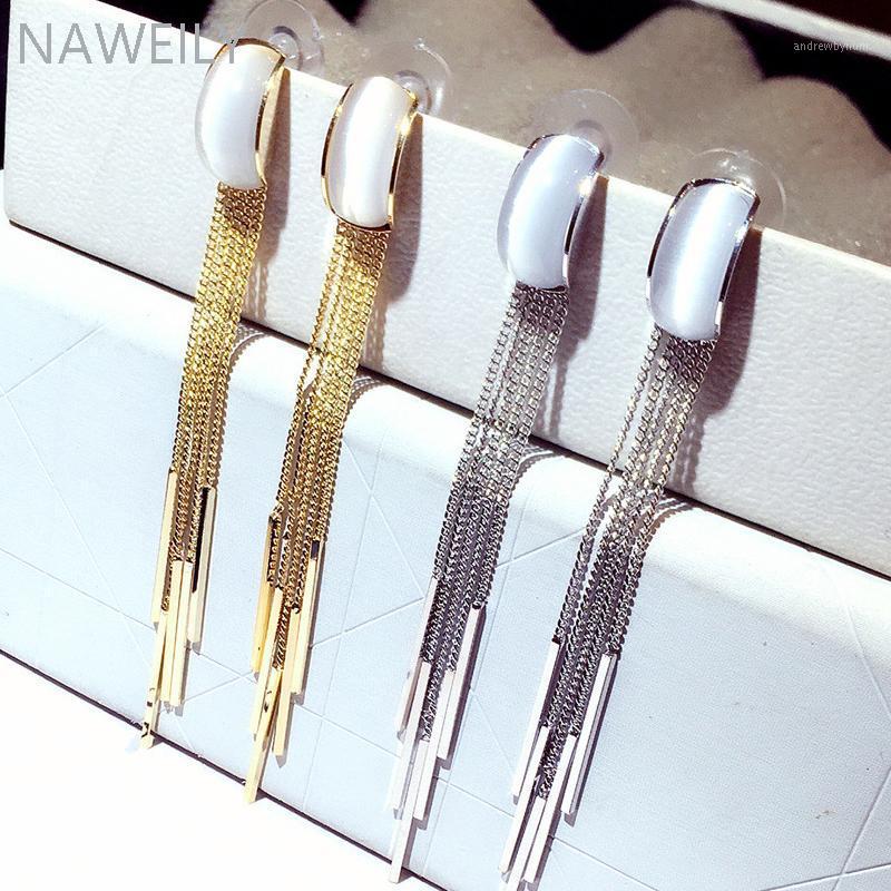 

Dangle & Chandelier 2021 Opal Earring Gold Color Silver Tassel Long Drop For Women Fashion Korean Female Jewelry Gift1