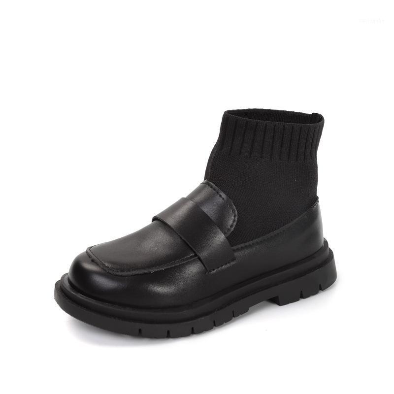 

2020 Autumn Kids Girls Breathable Slip-On Leather Shoes Children Fashion Patchwork Flat Casual High Shoes Size 26-361, Black