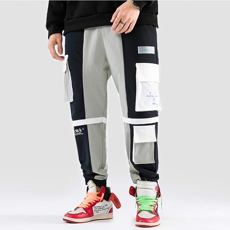 

ZhuZunZhe 2020 Harajuku Pant Joggers Kanji Streetwear Men Hip Hip Cargo Pants Multi Pockets Color Block Patchwork Sweatpants, Black