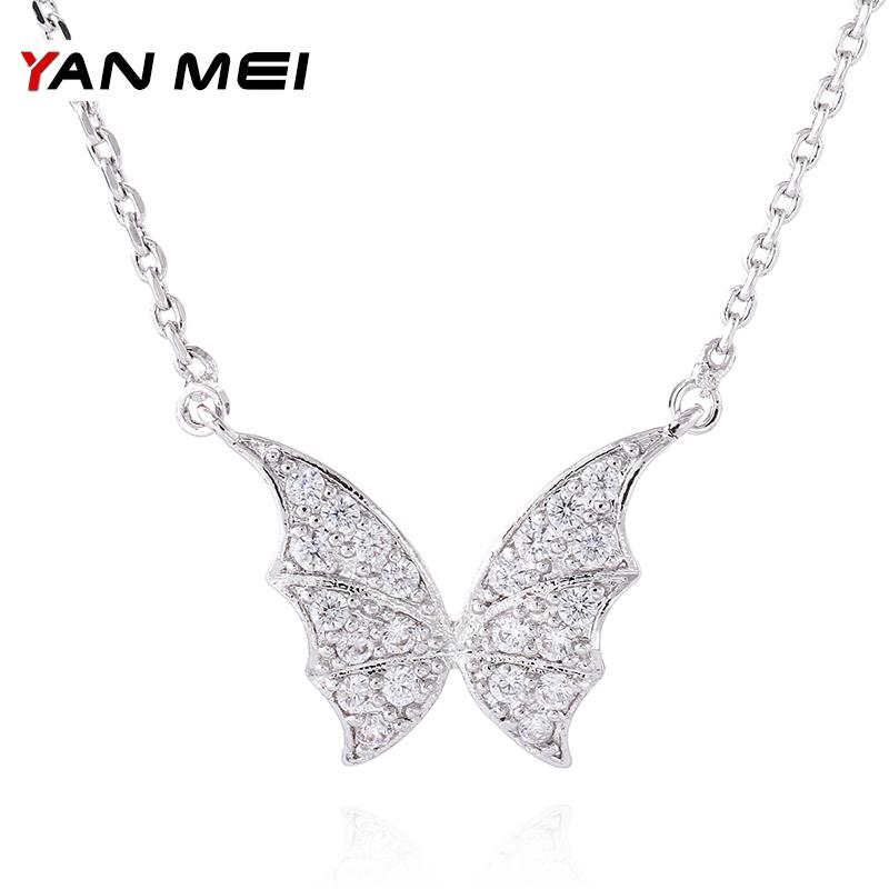 

YANMEI Crystal Butterfly Chain Pendant Necklaces For Women Cublic Zircon Mirco Insect Papillon Jewelry Accessories YMD1312