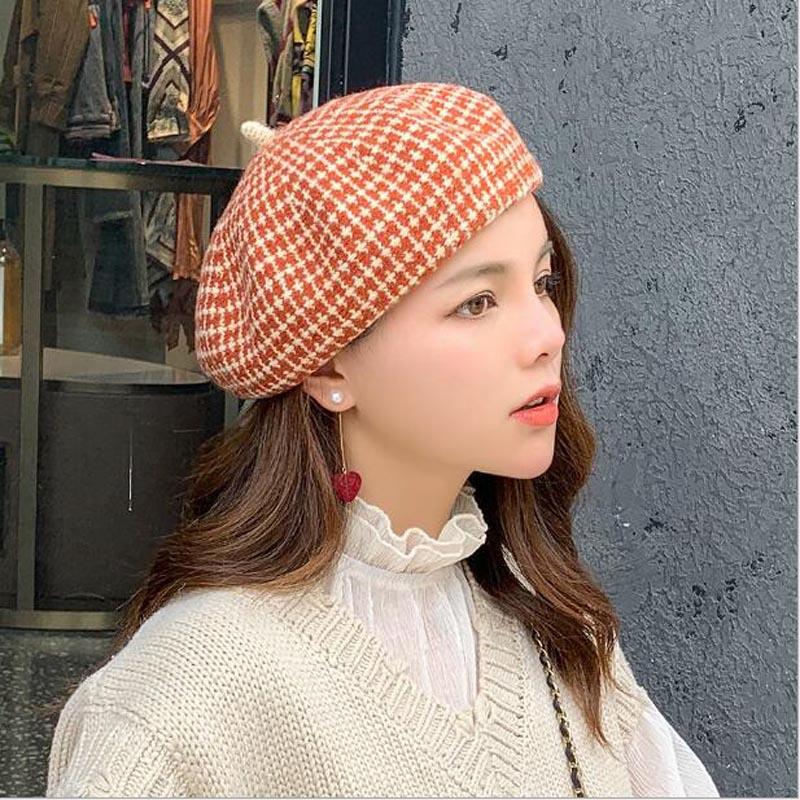 

2020 Winter Autumn Beret Hats Women Colorful Color Wool Berets Female Bonnet Cap Winter Warm Thicken Hat For Girls, Black