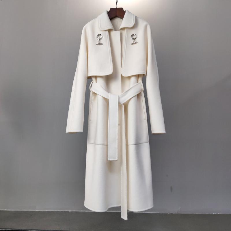 

2020 new women' 2-piece wool collar 100 wool double-sided woolen overcoat, Black