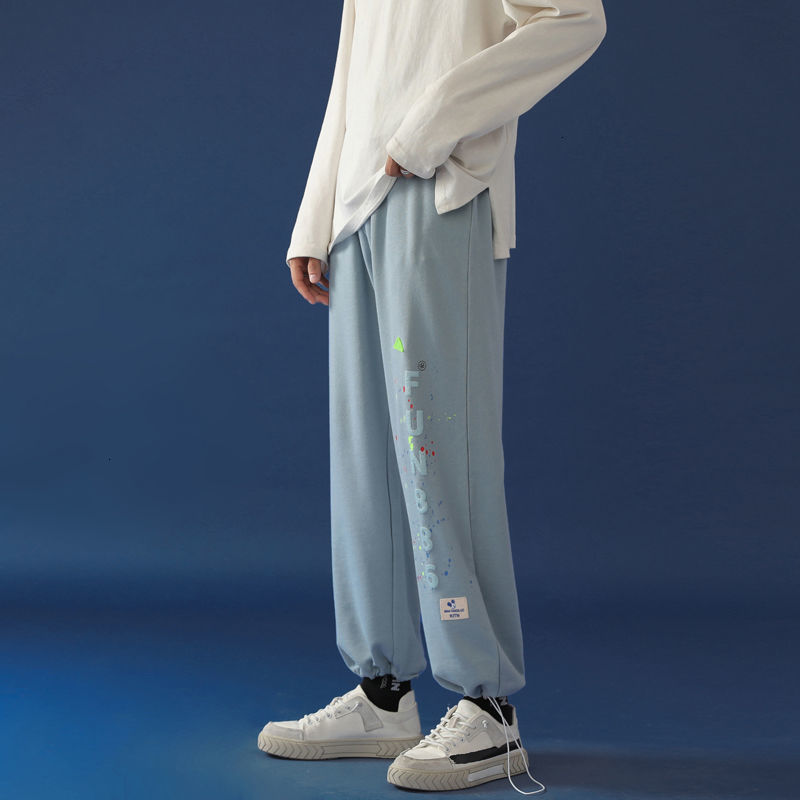 

Trousers 2021 Men's Spring and New Printed Neutral Winter Knit Breeches Fashion Young Clothes GWXV, Light blue.