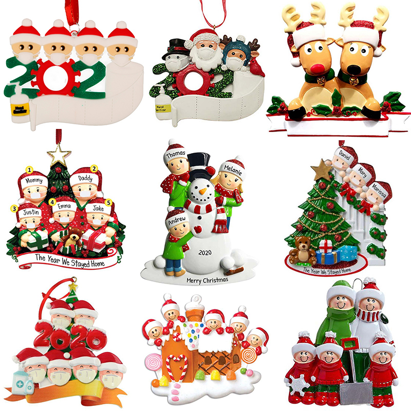 

New Christmas Personalized Ornaments Survivor Quarantine Family 2 3 4 5 6 Mask Snowman Hand Sanitized Xmas Decorating Creative Pendant Toys