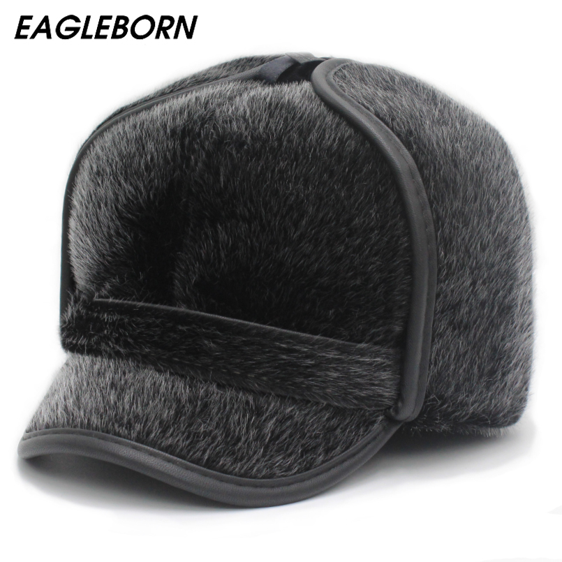 New Winter Men Russian Hat Faux Fur Hat Fashion Fur Dad Hats Ushanka Bomber Hats Ear Flap Thicken Winter Cap for Mens The Aged LJ201225