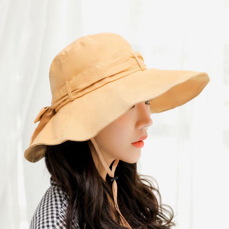 

Sun sun hat female bow dome han edition folding beach hat is prevented bask in summer bonnets for women casual, Black
