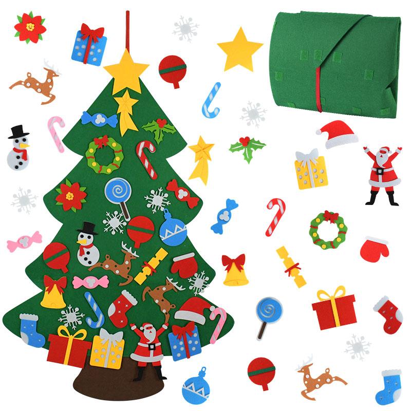 

1 Set Kids Handmade DIY Felt Christmas Tree with Multi-Ornaments Christmas New Year Party Tree Wall Hanging Decoration Supplies