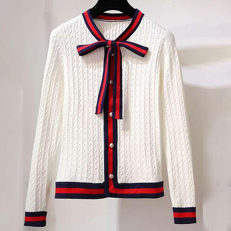 

Xisteps Women's Cardigan Elegant Bow Tie Long Sleeve Autumn Sweater Casual Twist Braid Cardigan 2020 New Autumn Winter, White