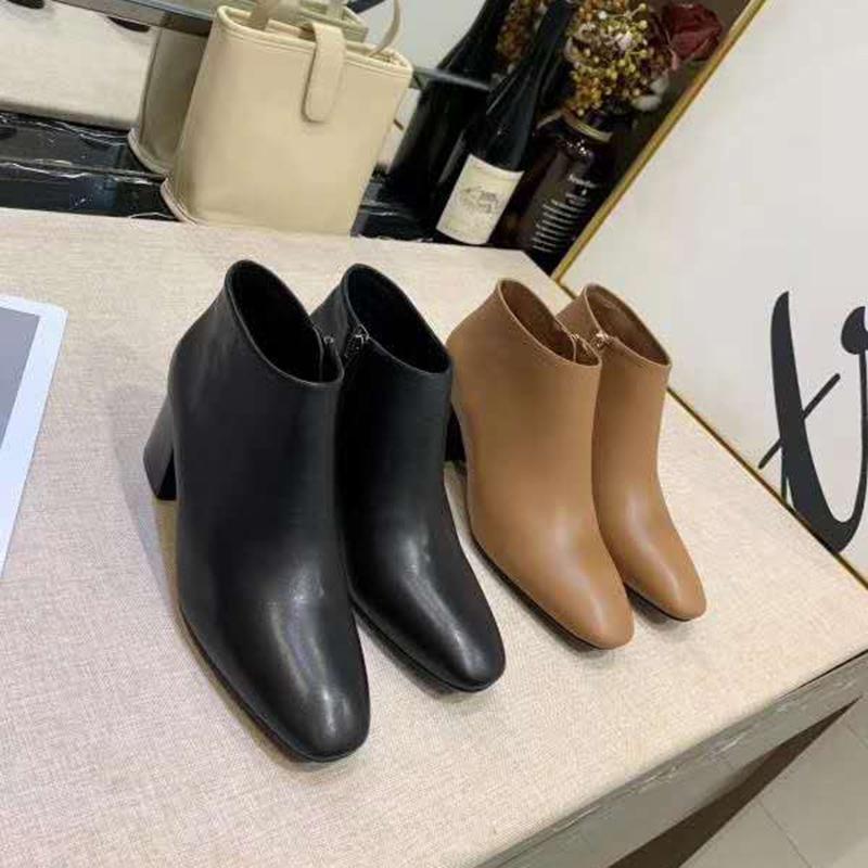 

Vallu2021 autumn low-heeled short tube simple plain thick-heeled goddess essential women's boots, Black