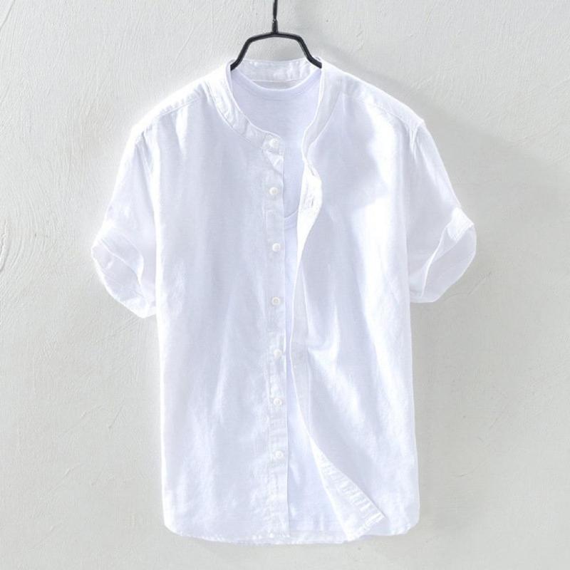 

Shirt Men summer Short-sleeved Baggy Cotton Solid Button Beach Shirts Daily Retro high quality New fashion 2020, Gray