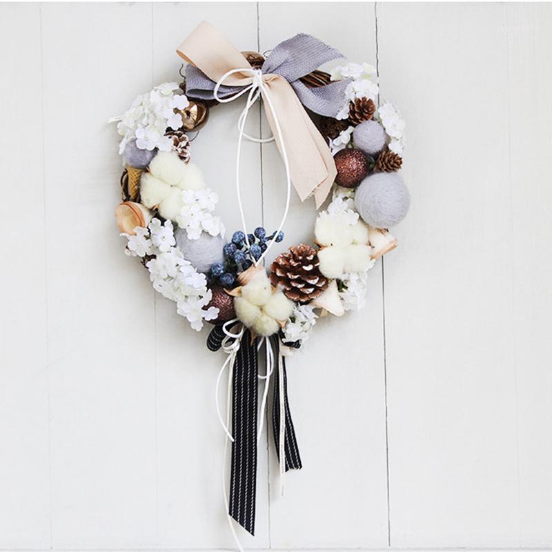

Christmas Wool Felt Garland Front Door Wall Festival Rattan Hair Ball Wreath Pendants Hanging Ornaments Holiday LAD-sale1, Milky white