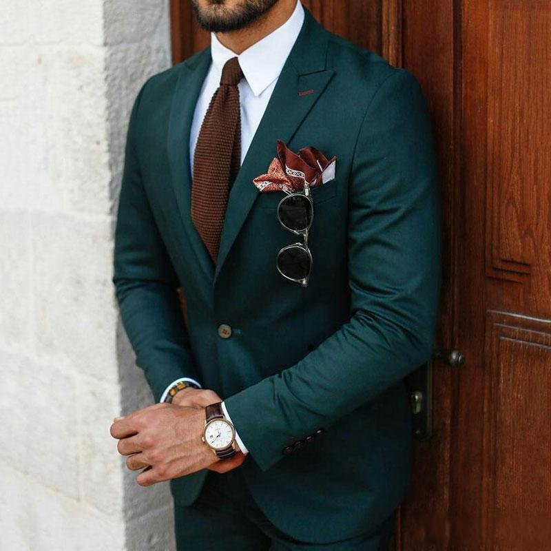 

Green Business Men Suits Wedding Groom Tuxedo Custom Best Man Outfit Groomsmen Attires 2Piece Man Ternos Peak Lapel Trajes de ho, Same as image