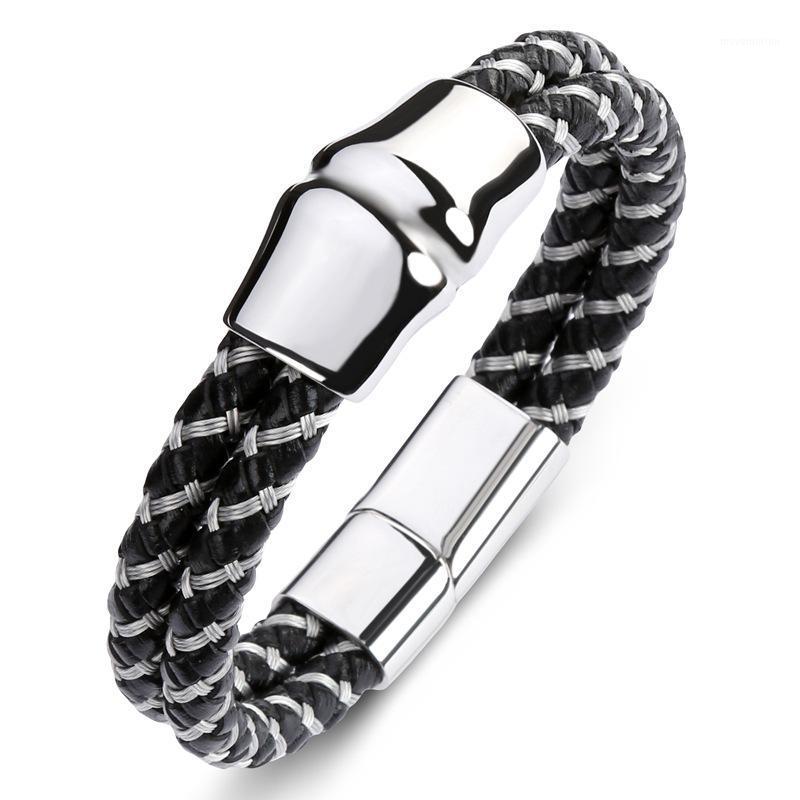 

New Creative Genuine Braided Leather Bracelet Men Stainless Steel Joint Bone Steel Wire Multilayer Male Bracelets Rock WristBand1
