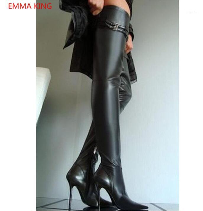 

Black Leather Women Thigh High Boots Pointed Toe 10cm Stilettos High Heels Sexy Women Over The Knee Long Boots 2020 Winter Shoes1