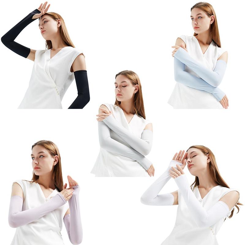 

1Pair Outdoor Ice Silk Sleeves Breathable Quick Dry UV Sunscreen Cuff Cycling Long Finger Ice Silk Cool Arm Sleeves Summer, Grey