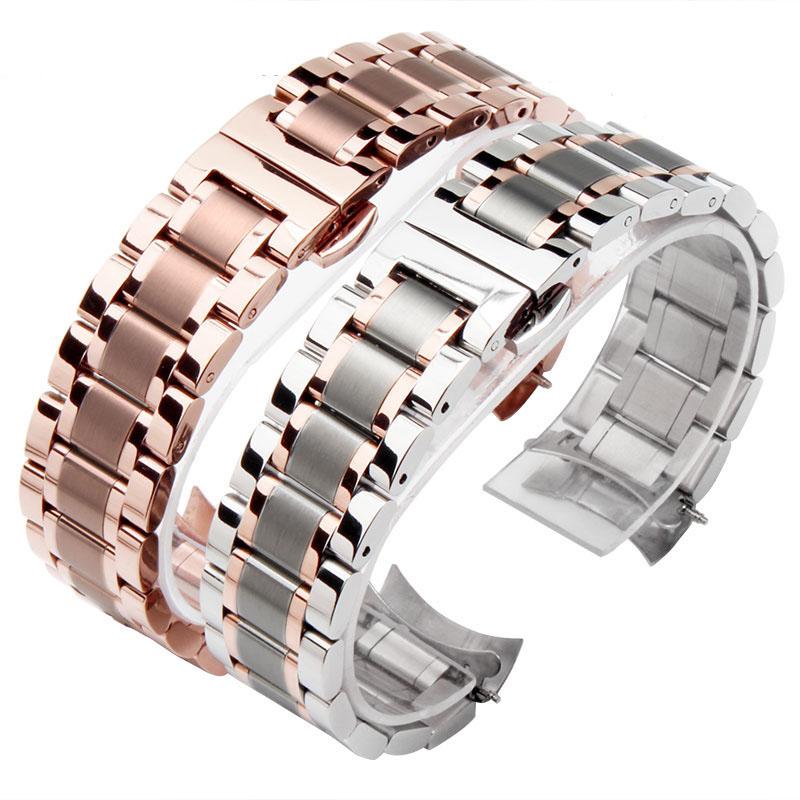

Watch Bands Curved End Stainless Steel Watchband Bracelet Straps 16mm 17mm 18mm 19mm 20mm 21mm 22mm 23mm 24mm Banding, Black;brown