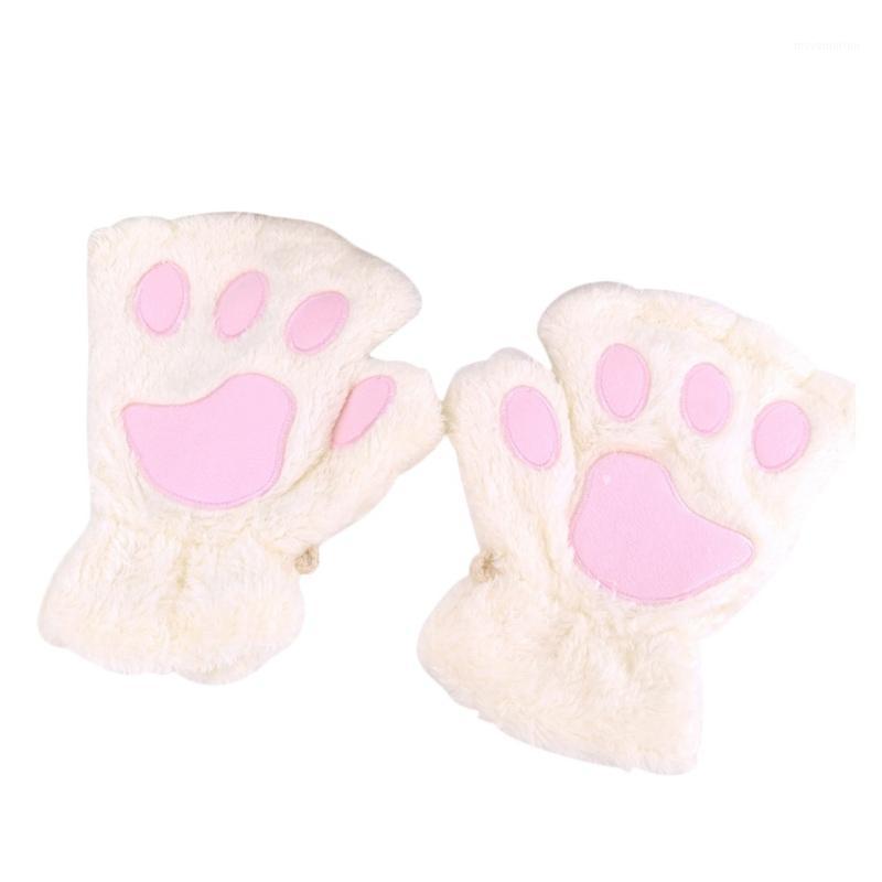 

2020 New Explosion Korean Cute Warm Claw Plush Gloves Half Finger Warm Gloves Short Fingerless Fluffy Bear Cat1