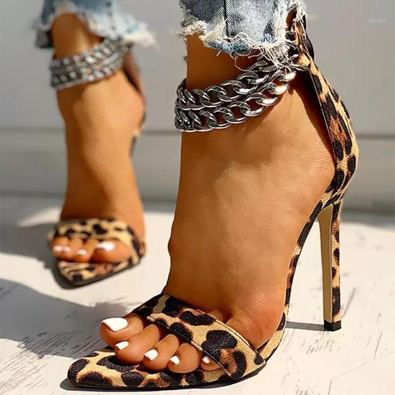 

Women's Chain Buckle Sandals Woman Leapard Fashion High Heels Women Office Pumps Ladies Pointed Toe Female Metal Decoration Shoe1, Green