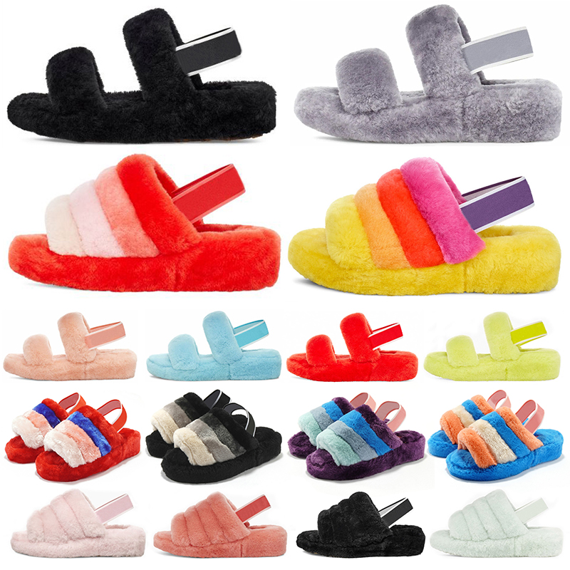 

new furry slippers slides infants Women casual shoes womens Luxury Sandals designer slides Fur Slides Slippers size 36-44, Item# (14)