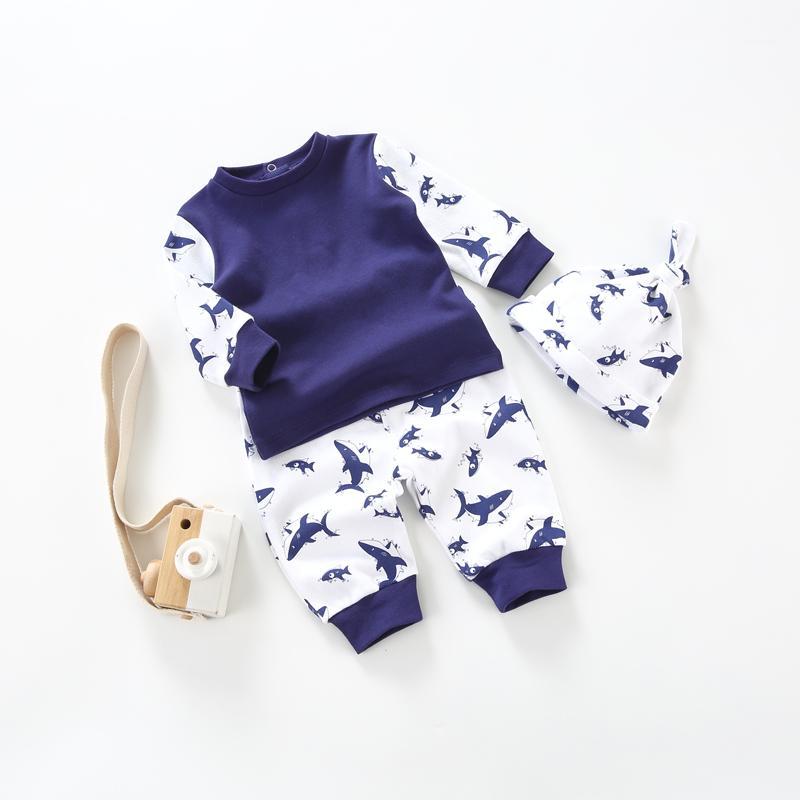 

Baby clothes 3pcs baby long sleeves t-shirt 100% cotton pants and hat kids clothes for clothing jersey set1, Navy set