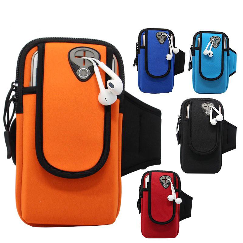 

Running Men Women Arm Bags for Phone Money Keys Outdoor Sports Arm Package Bag with Headset Hole Simple Style Running Band, Red