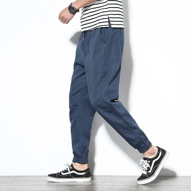 Spring Mens Cargo Pants Cotton Comfortable Solid Pencil Drawstring Black Navy Khaki Casual Joggers Men BINHIIRO 201110Z