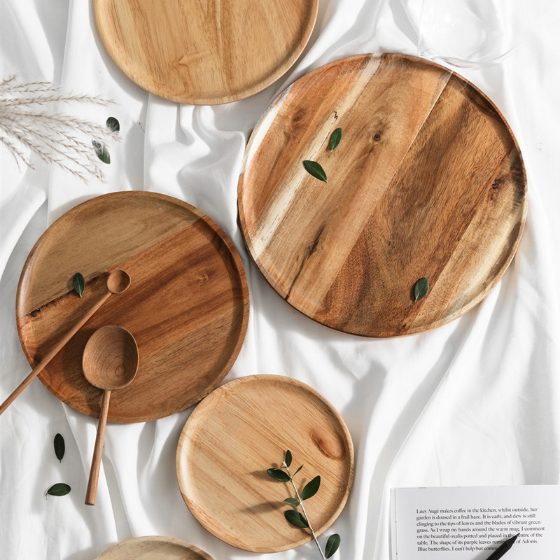 

Whole Wood Lovesickness Wood Solid Wooden Pan Plate Fruit Dishes Saucer Tea Tray Dessert Dinner Plate Round Shape Tableware Set C1004