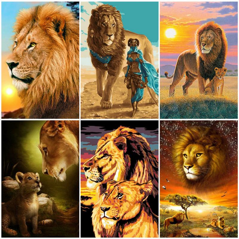

Unframe Lion DIY Painting By Numbers On Canvas Wall Art Acrylic Paint Kit Coloring By Numbers Animals Home Decoration