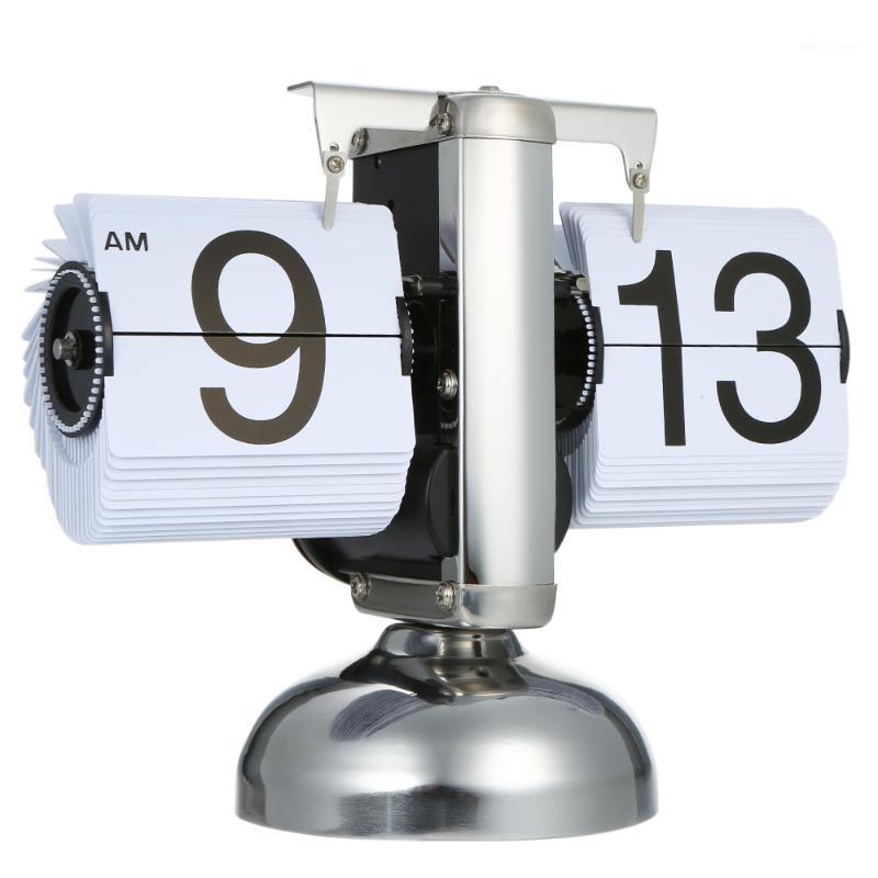 

2 Color Small Scale Table Clock Retro Flip Over Clock Stainless Steel Flip Internal Gear Operated Quartz Table Desk1