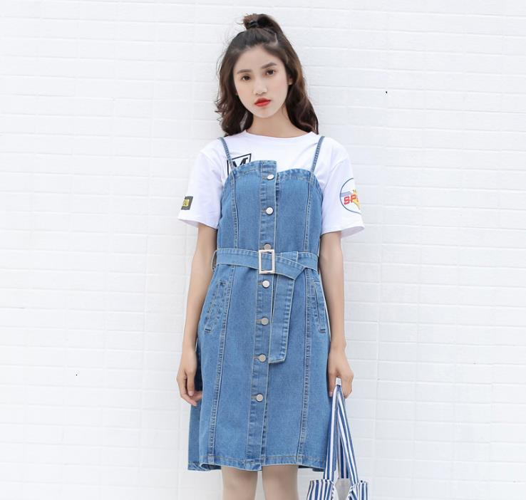 

New Summer Women Straps Denim Sleeveless Dress N0bc, Blue