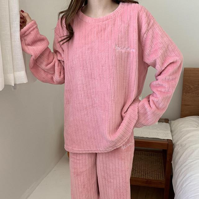 

Women's Sleepwear Winter Pajamas Sets Women Warm Flannel Long Sleeves Coral Pijama Pink Thick Homewear Pyjama, Black;red