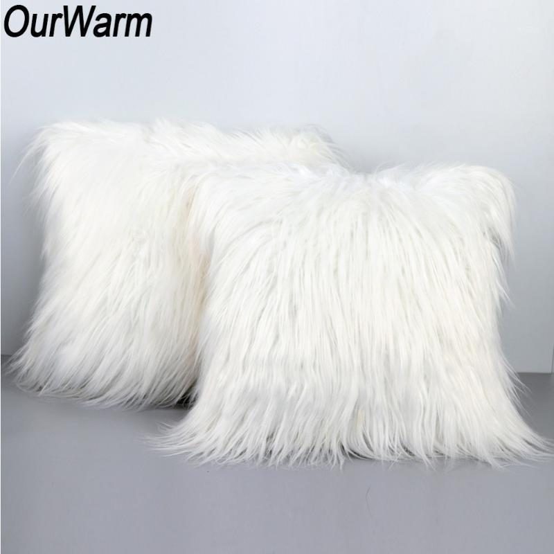 

OurWarm Christmas Decoration for Home White Soft Plush Pillow Case 45X45CM One Side Faux Fur Cushion Covers New Year Presents1