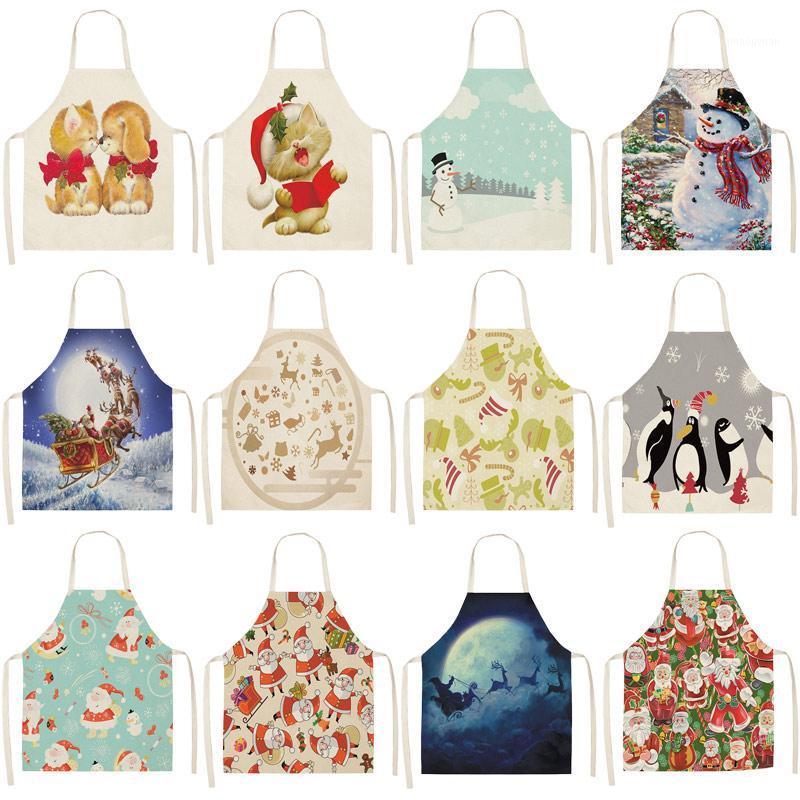 

1Pcs Christmas Santa Claus Printed Cleaning Aprons Home Cooking Kitchen Apron Cook Wear Cotton Linen Adult Bibs 53*65cm CM10101