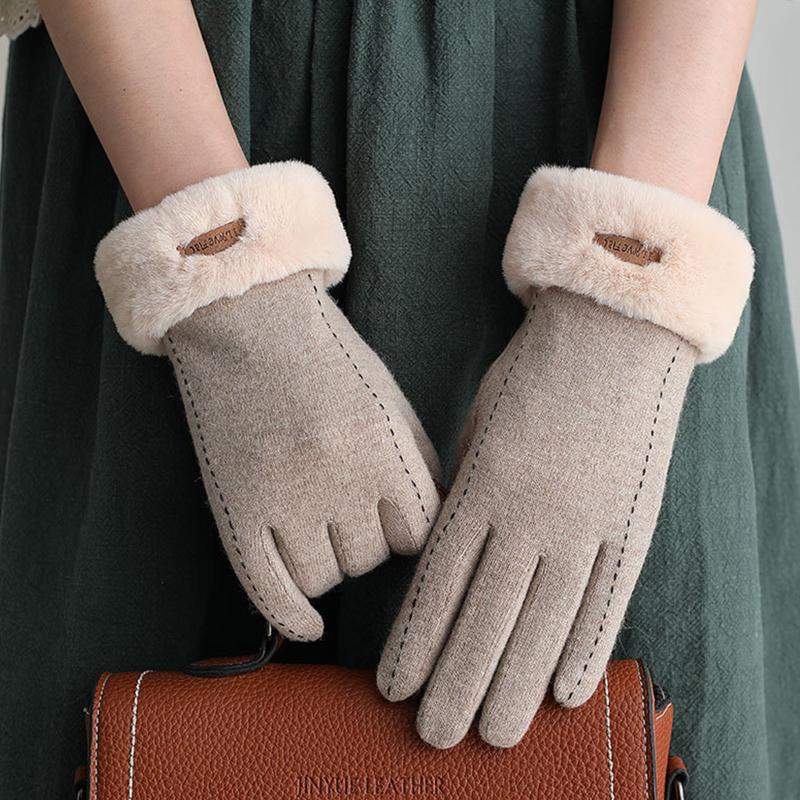 

Five Fingers Gloves Mittens Women Autumn And Winter Wool Plus Velvet Warm Riding Fashion Print For Cotton
