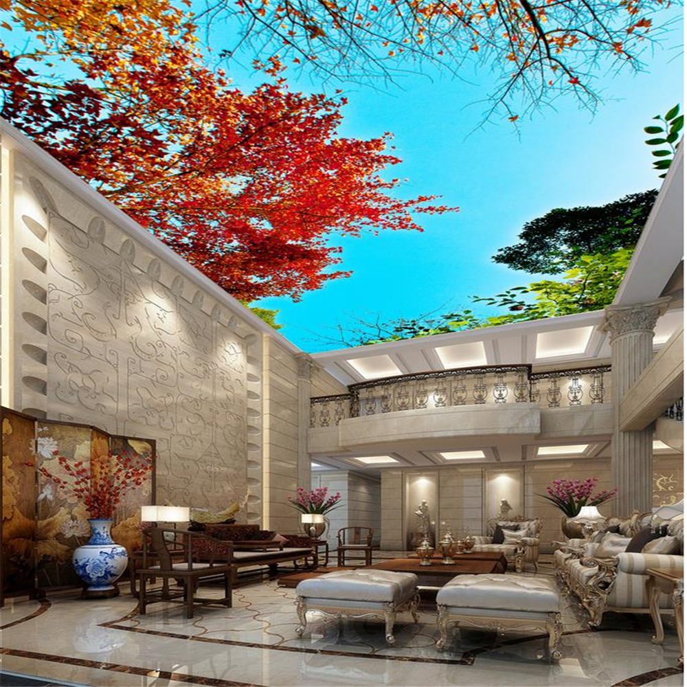 

Sky branch landscape living room bedroom ceiling mural sky ceiling wallpaper, Blue