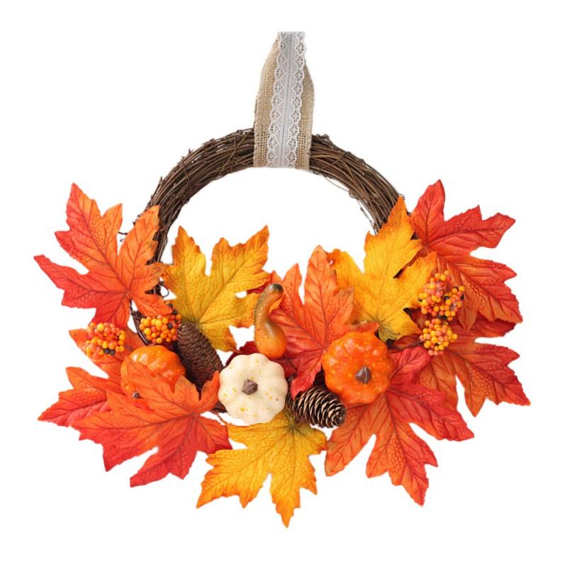 

Halloween Garland Thanksgiving Silk Wreath Wall Decoration Autumn Harvest Festival Berry Pumpkin Wreath