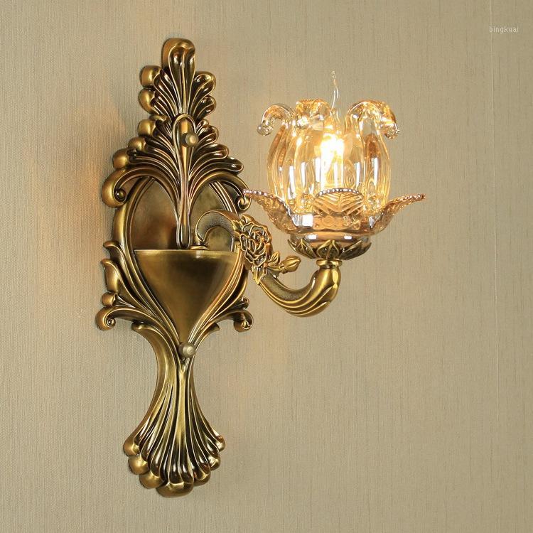 

Cafe room indoor Retro Wall Lamp with glass shade cover for Bedroom balcony art deco antique bronze wall lights led Luminaire1