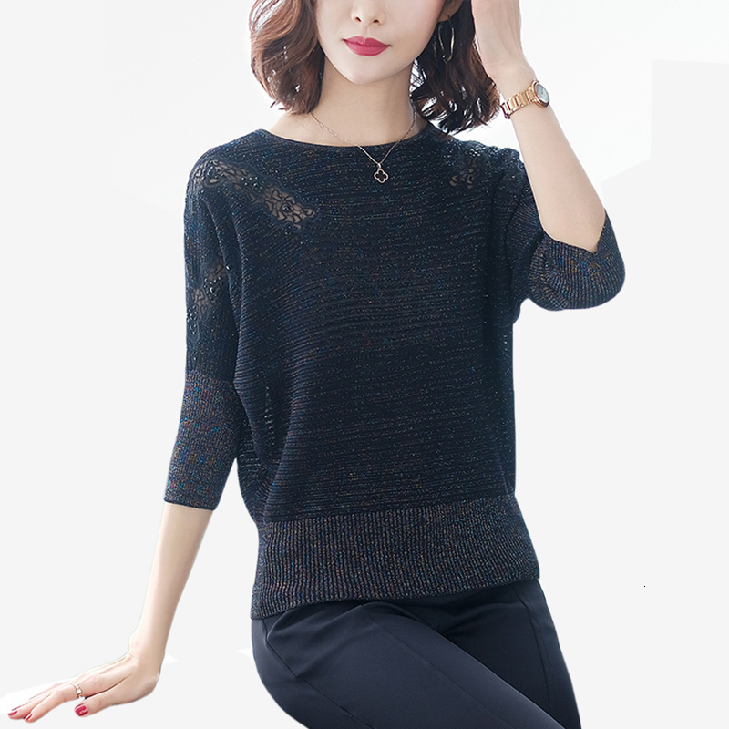 

2021 New Spring The-neck Batwing Feminine Fashion Tops Thin Pullovers Lace Sweater TA2V