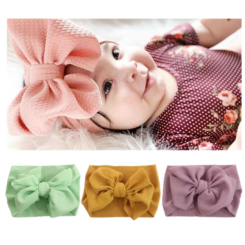 

Cute Baby Big Bows Headband Large knot Hairbands Infant Newborn Headbands Kids Elastic Wide Turban Headwrap Photo Props, 2163-10
