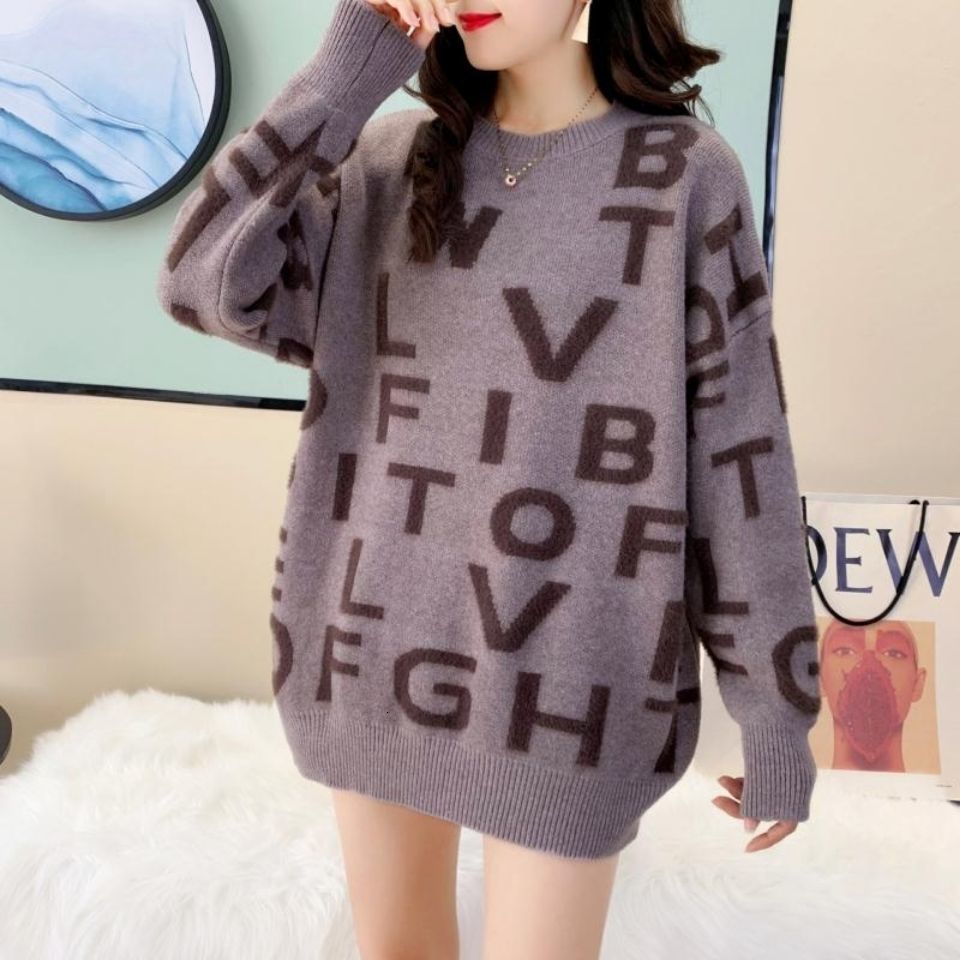 

2021 New Long Sweater From Middle Mink's Lyrics for the Laziness Female Students in Autumn and Winter 02OK, Pink