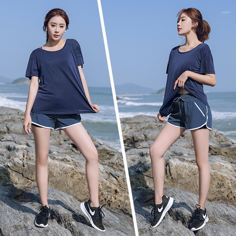 

plus size woen tracksuit sportswear summer quickly dry loose running jogging fitness gym leisure set sport suit sweatshirt+short1, Blue