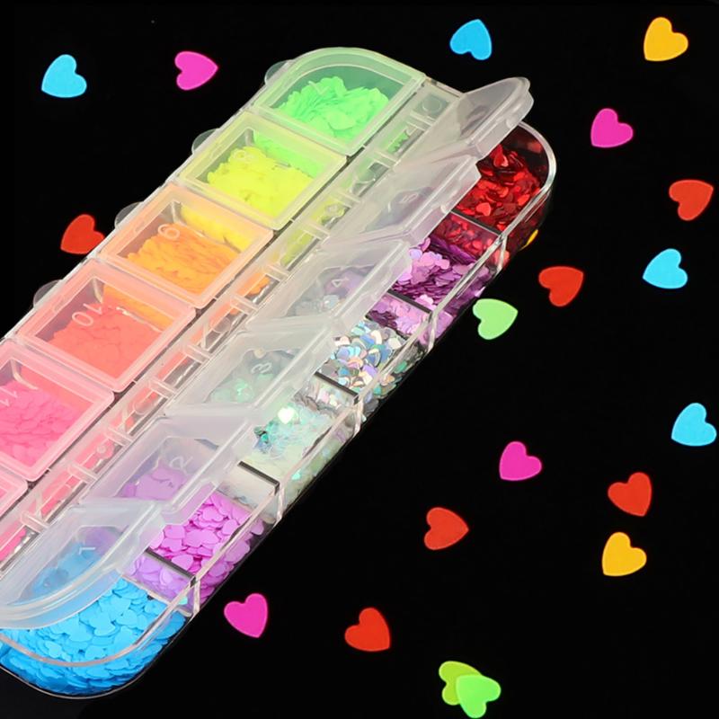 

12 Colors Art Decor Nail Sequins Home Manicure DIY Craft Fluorescence Professional 3D Colourful Salon Polish Glitter Flakes