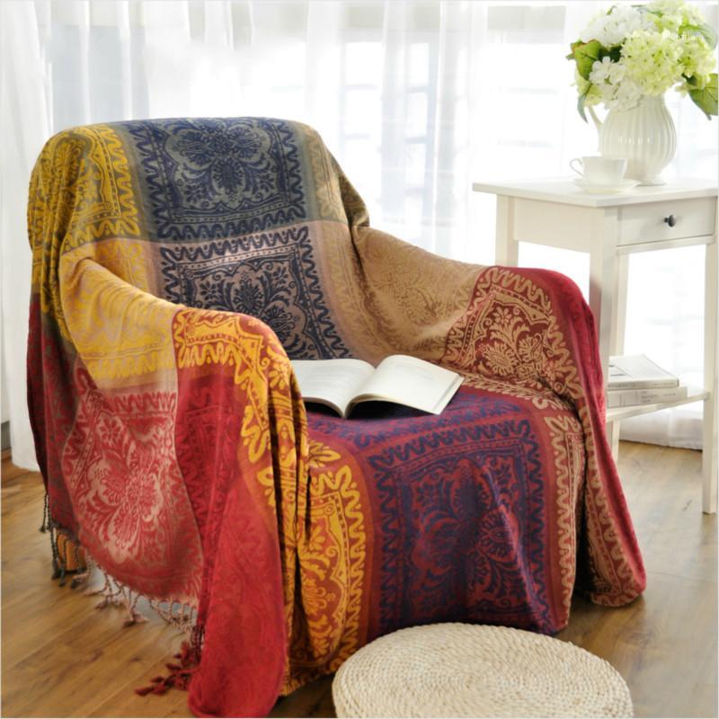 

Bohemian Chenille blanket sofa decorative slipcover Throws on Sofa/Bed/Plane Travel Plaids Rectangular color stitching blankets1
