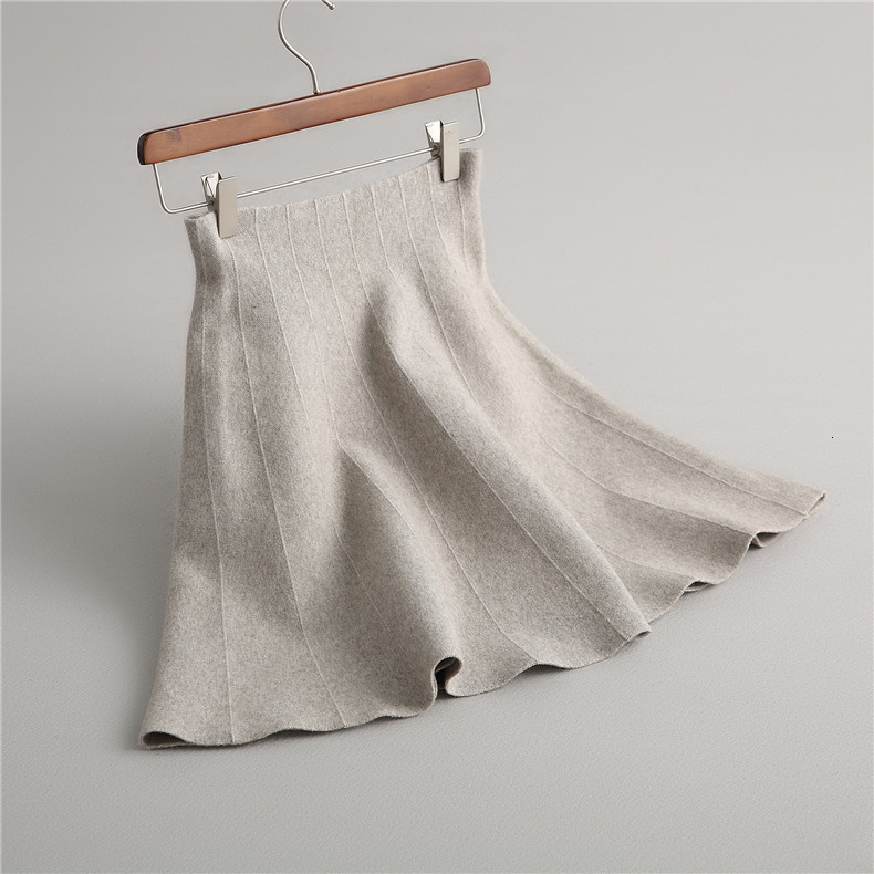 

2021 New Autumn High Waist Mini Skirts Knitted Gray Stretch A-line Women Chic Skirt Saias Jupe Clothes 1jgr