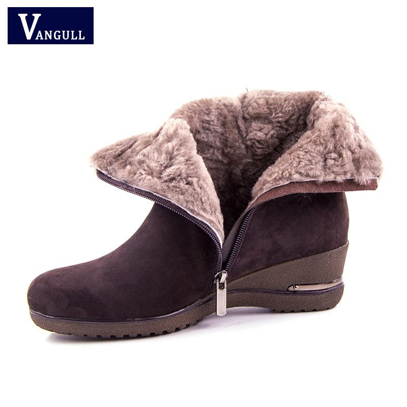 

VANGULL genuine Leather Plush Lined Boots Women Winter Thick Warm Shoes 2020 New Female Fur Snow Boots Cross Strap Ankle Shoes, Black